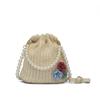 Bolsa de Praia de Rattan Feminina 2025 Nova Bolsa Balde de Férias Bolsa Transversal Portátil Bolsa de Palha com Renda Feminina