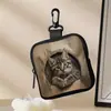Porta-moedas com Estampa de Gato Guaxinim, Bolsa de Armazenamento à Prova d'Água de Couro Artificial com Zíper, Estojo Multifuncional Mini para Fones de Ouvido