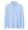 Camisa polo de manga larga para hombre, cuello camisero, tejido piqué 10A 40 hilos, tacto frío, color liso, se puede imprimir con logo o bordar.
