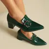 Sapatos de Salto Médio Bloco com Bico Fino e Fivela Quadrada de Strass, Novo Estilo, Sapatos Femininos Europeus e Americanos, Tamanhos 32-45, Sapatos de Exportação Amazon