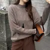 Suéter de Tricô Escovado Peça Única Sem Costura para Mulheres, Gola Meia-Alta, Manga Longa, Novo Estilo Outono/Inverno, Quente, Amigo da Pele, Camada Base Pulôver