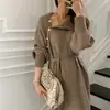 2026 Transfronterizo Amazon Otoño e Invierno Nuevo Estilo Holgado con Cinturón de Corbata Botones Cuello Alto Vestido Largo Vestido Suéter para Mujer