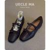 Pele de Ovelha ~ Couro Genuíno Sapatos Franceses Camada Única Femininos Salto Grosso Salto Alto Sapatilhas Vintage Laço Sapatos Mary Jane