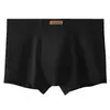 Cueca masculina de seda gelada com etiqueta de couro, secagem rápida, luxo leve, sem costura, amigável à pele, confortável, tamanhos grandes, boxer simples para homens