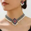 1 Juego Moda Retro Diamante Incrustado de Diamantes Cuentas Colgantes Exagerado Collar Pendientes Conjunto de Joyería 1118