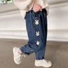 Jeans de Otoño e Invierno para Niñas Bebé Estilosos Infantiles Modernos Versión Coreana Pantalones Gruesos de Felpa con Conejo de Dibujos Animados