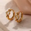 Novos Brincos Redondos com Strass Micro-Incustado, Brincos, Formas Geométricas, Brincos Banhados a Ouro 18K em Aço Inoxidável, Joias para Orelhas