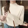 Dropshipping Outono e Inverno 260g Modal Escovado Gola Alta Camiseta Elegante de Manga Longa para Mulheres, Top Base Slim