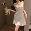 Lencería Sexy Sexy Dulce Estilo Deseo Puro Camisón Estampado Camisón de Tirantes con Almohadilla para el Pecho para Mujer Ropa de Casa de Seda de Hielo para Cabello
