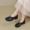 YsshadiR2026 Novo Estilo Boca Rasa Salto Baixo Solado Anabela Sapatos de Mãe Couro de Vaca Camada Superior Confortável Outono Sapatos Individuais Femininos Mulher