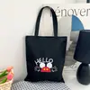 Bolsa de lona estilosa para estudantes transfronteiriça, sacola de compras estilo japonês com desenhos, bolsa de ombro de grande capacidade para carregar livros