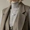 Cadena para Suéter de Collar Largo Geométrico, Accesorio de Lujo de Alta Gama, Versátil y de Moda, Colgante de Perla para Otoño e Invierno