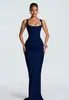 Estilo Europeu e Americano Feminino Casual Manga Longa Slim-Fit Espinha de Peixe Puro Desejo Alça Fina Vestido Longo, Bodycon Slim-Fit Cor Sólida