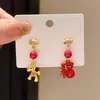 Pendientes Asimétricos Rojos de Año Nuevo con Aguja de Plata y Caracteres de la Fortuna, Nuevo Estilo Chino, Pendientes Versátiles Festivos Creativos Personalizados para Mujer