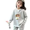 Blusa casual versátil de manga comprida para meninas, estilo waffle, falsa peça dupla, para primavera e outono, nova