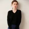 Nuevo Suéter de Punto Holgado de Cachemir con Cuello en V para Mujer Otoño 2026 Estilo Sencillo para el Trabajo Camisa Básica de Color Sólido