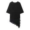 Para Comércio Exterior Transfronteiriço Europeu e Americano Roupas Femininas Aliexpress Mais Vendidas Verão Simples Versátil Camiseta Irregular com Renda Patchwork