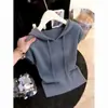 Novo Tricô com Capuz de Alta Qualidade Estilo Coreano Verão Fino Leve Luxuoso Simples Cor Sólida Estiloso Slim-Fit Manga Curta