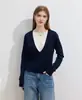 Top de Malha Azul Marinho de Alta Qualidade Falso Duas Peças para Mulheres, Estilo Novo Primavera Outono Inverno Solto Emagrecedor Versátil Top Suéter