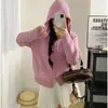 Cardigan de Tricô com Capuz e Zíper Estilo Coreano Leite para Mulheres Outono e Inverno 2025 Estilo Coreano Top Suave Suéter Jaqueta Soltinho Preguiçoso