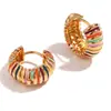 Moda Retro Transfronteriza Europea y Americana Pendientes Nuevos de Gama Alta Acero Inoxidable Chapado en Oro de 18K Pendientes de Gota de Aceite con Patrón Colorido para Mujer