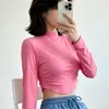 Camiseta de Manga Larga Corta de Cuello Alto para Mujer Otoño/Invierno Ajustada Sexy Moda Chica Caliente Capa Interior Superior Hombro Normal Capa Base Superior para Mujer