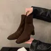Botines de tacón alto para mujer, nueva colección otoño/invierno 2024, estilo retro francés, gamuza, tacón grueso, ajustados, botines de moda estilo coreano