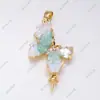 Anillo de Perla, Aretes, Colgante Juego de Tres Piezas con Diseño de Cristal de Goteo de Aceite de Mariposa Vacía, Lujo Ligero DIY de Gama Alta