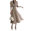 Chic Coreano Principios de Primavera Estilo Francés Lujo Ligero Moda Elegante Nicho Bloqueo de Color Ceñido a la Cintura Adelgazante Vestido Camisa Vestido Largo para Mujer