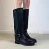 2026 Nuevas Botas Largas de Moda para Mujer Otoño/Invierno Elegantes Simples Puntera Redonda Correa con Hebilla Adelgazantes Estilo Caballero