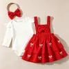 AliExpress Transfronteiriço Bebê Criança Pequena Outono Inverno Macacão Canelado Manga Longa Manga Bufante Macacão Macacão Laço Camada Dupla Saia Fofa Faixa de Cabelo
