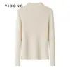 Suéter de cashmere puro 100% com gola alta e costura canelada 1x1 de 12 agulhas, com design ajustado e detalhes da moda, adequado como peça de base para mulheres