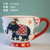 Caneca de café da manhã em cerâmica de alto valor, com relevo pintado à mão, acompanhada de colher, pode ir ao forno de micro-ondas