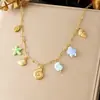 Collar de océano multi-elemento estilo vacación en la playa, popular en comercio exterior, gargantilla versátil de nicho para mujer de acero inoxidable bañado en oro