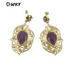 ME090 Moda Estilo Frío Pendientes para Mujer Chapados en Oro Real con Circonita Incrustaciones de Piedras Semipreciosas Naturales Pendientes de Gota de Agua