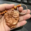 Pingente Chaveiro de Carro Pixiu de Madeira de Pêssego para Homens e Mulheres, Ornamento de Escultura em Madeira, Pingente Artesanal para Chave de Carro