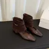 Versão em pele de ovelha, bota curta vintage de bico quadrado, com punho, que aumenta a altura para mulheres, com tiras trançadas, bota de ajuste fino no estilo do deserto do oeste de Sichuan