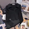 Camiseta feminina de manga longa curta com gola polo, estilo puro, outono, novo design de garota popular, sensação de usar por baixo, top branco