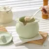 Tarro de Manteca para el Hogar Cerámica Resistente a Altas Temperaturas con Tapa Tarro de Cocina para Aceite Sal Condimento Aceite de Carne Aceite de Chile Aceite Rojo Tarro de Almacenamiento