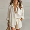 Conjunto de Dos Piezas de Moda Casual para Mujer, Shorts y Camisa de Color Sólido, Nuevo, Transfronterizo de Amazon Europeo y Americano, Primavera/Verano 2026