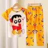 Pijama de verão para meninos e crianças, fino, manga curta, calça, conjunto de desenho animado, roupas de casa para crianças maiores, meninos e meninas, atacado transfronteiriço