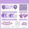 Bestseller transfronterizo: Set de globos de mariposa morado oscuro y claro, cortina de lluvia de seda, bola de flor de papel, banderín de tirar, decoración para fiesta de cumpleaños de niñas