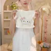 Verano 2025 Nuevo para Niñas Lindo de Manga Volante Gato Rosa Traje Muñeca Grande Top Pantalones Cortos Rosa Capullo