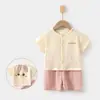 Conjunto de Gasa para Bebé, Ropa de Casa para Bebé, Conjunto de Top de Manga Corta de Doble Capa de Algodón Puro y Shorts, Ropa de Verano con Aire Acondicionado para Niños y Niñas