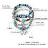 Pulsera para Hombre Temu Transfronteriza Nuevo Producto Estilo Bohemio Cordón Elástico con Cuentas de Madera Turquesa y Accesorios de Aleación
