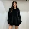 Suéter Pulôver Gola Redonda Cruzado de Veludo Imitação de Minky para Mulheres, Novo Estilo Outono e Inverno, Solto, Macio, Tricô Grosso para Roupa Externa