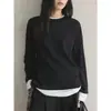 Louvre Início da Primavera Novo Estilo Coreano Fashionável Falso Duas Peças Camiseta de Lã Escovada Amiga da Pele Quente Silhueta Solta Top para Mulheres