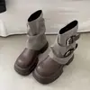 Botines de plataforma modernos con suelas gruesas y pantalones de pierna ancha superpuestos, nueva colección otoño 2026 para mujer, estilo británico retro con hebilla de cinturón, zapatos de vestir de moda