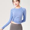 Top Deportivo para Mujer Primavera y Verano Ajustado Cuello Redondo Secado Rápido Traje de Yoga Brillante Entrenamiento para Correr Transpirable Traje de Fitness Manga Larga