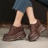 Zapatos Pequeños de Cuero Estilo Británico para Mujer, Zapatos de Plataforma de Suela Gruesa, Zapatos de Tacón Único Retro Versátiles de 10 cm para Mujer